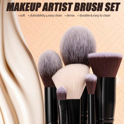 ZAMEL Makeup Artist Real Goat Synthetic Hair Make up Brushes Set, 15 Pcs Deluxe Face& Eye Best Makeup Brush set Ultra Soft Dense Flat Foundaiton Powder Blush Concealer Blending Eyeshadow Brush