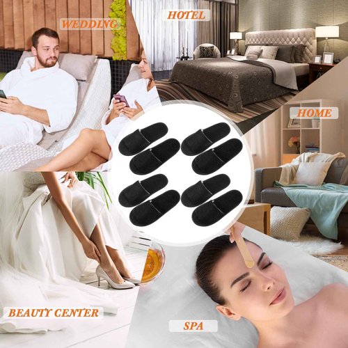 Silicherry 12 Pairs House Slippers for Guests Disposable Open Toe Spa Slippers Unisex Travel Slipper Bulk for Halloween Christmas Wedding Party(Black,M)