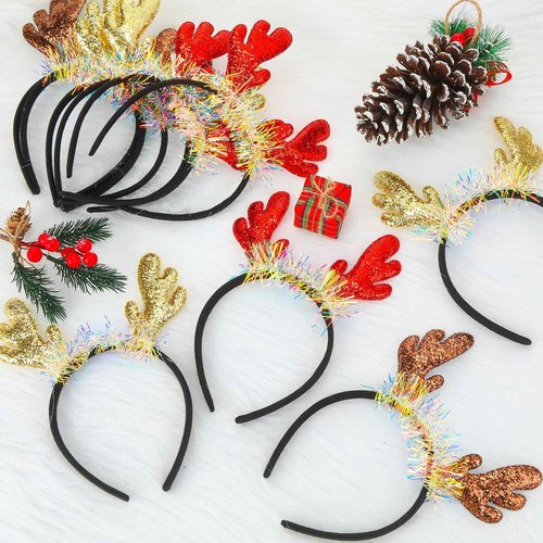 Riceshoot 30 Pcs Christmas Reindeer Antlers Headband Bulk Deer Antlers Headbands with Ears Deer Costume for Women Halloween Party Favors Supplies