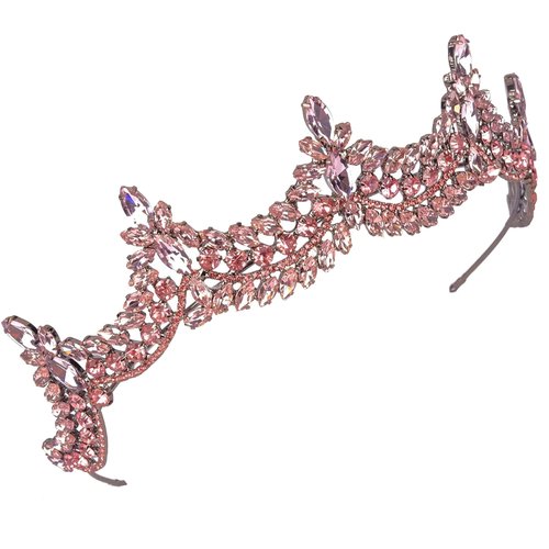 LIMELIA Women's Tiara-Crown for Henna Wedding Party | Glitter Hair Accessories for Bridal Birthday Pageant Prom Halloween Christmas Party, Princess Crowns | Shiny Crystal Stone2 - Pink