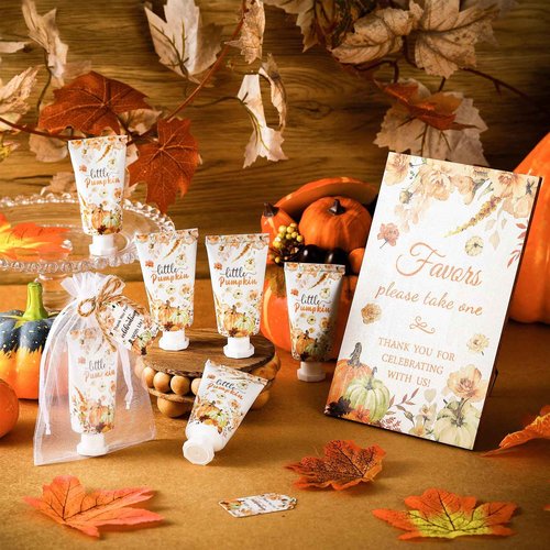 Dansib 48 Sets Fall Hand Cream Bulk Gifts for Guest Baby Shower Party Favors Travel Size Pumpkin Hand Cream with Thank You Cards for Autumn Thanksgiving Party Supplies(Fall Pumpkin)