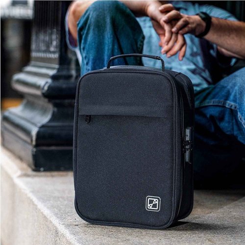DANNHICH Extra Large Storage Case with Combination Lock, Carbon Lined Scent Filtration Technology, Lockable Medicine Bag for travel with YKK Zippers-Shoulder Strap-Black