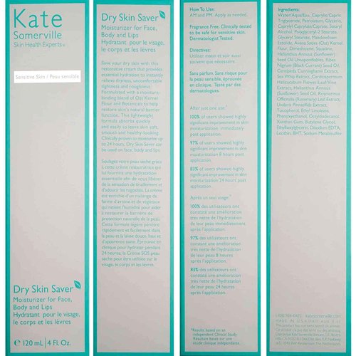Kate Somerville Dry Skin Saver – Eczema Therapy Cream, Soothing, Hydrating Face and Body Lotion for Sensitive Skin, 4 Fl Oz