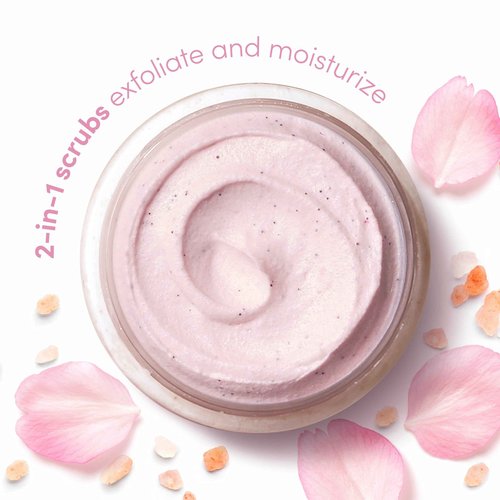 Dove Body Wash 4 Count Renewing Peony and Rose Oil and Body Scrub 3 Count Himalayan Salt & Rose Oil
