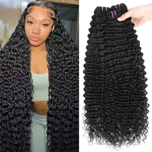 Tanday 15A Raw Human Hair Bundles Deep Wave Bundles Human Hair,Triple Lifespan Indian Virgin Hair,No Tangle Shedding,Multiple Washes Keep Texture Silky Soft (3 Bundle Natural Black, 14 16 18)
