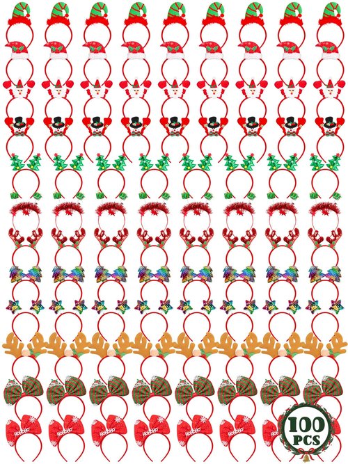 HOVACY 100 Pcs Christmas Headband, Christmas Headbands for Women Xmas Headbands for Adults Xmas Decorations Photo Booth Props