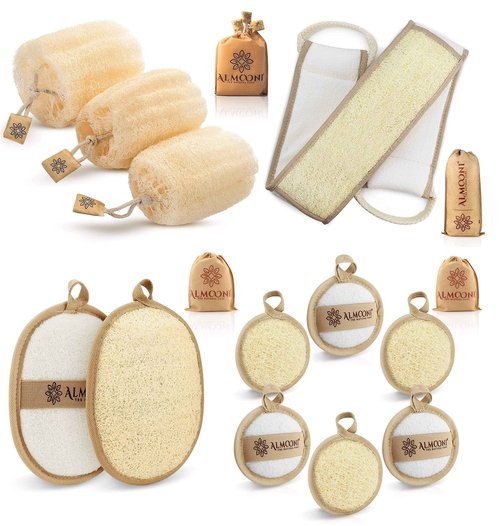 Premium Exfoliating Loofah Pad Body Scrubber, Back Loofah Scrubber, Loofah Pad, and Facial Loofah Bundle, Made with Natural Egyptian Shower Loofah Sponge That Gets Your Body Clean