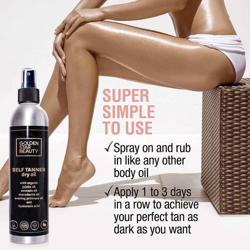 Face Tanner Serum and Self Tanning Dry Oil w/Hyaluronic Acid and Organic Oils - Self Tanners Best Sellers for Perfect Golden Glow