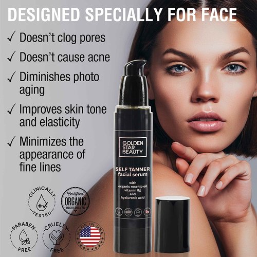 Face Tanner Serum and Self Tanning Dry Oil w/Hyaluronic Acid and Organic Oils - Self Tanners Best Sellers for Perfect Golden Glow