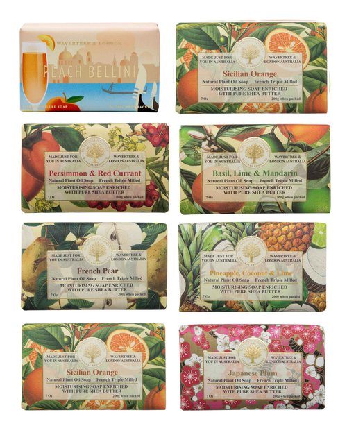 Wavertree & London Assorted Fruity Scents Natural Soap Bars (Pack of 8), 7oz Moisturizing Triple Milled Soap Bars Enriched with Shea Butter and Pure Plant Oils | All Body & Bath Soap