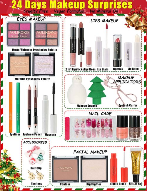 Makeup Advent Calendar 2025 for Women & Teen Girls, 24 Days Christmas Gift Makeup Sets, Xmas Countdown Calendar Full Makeup Kit Gift Set