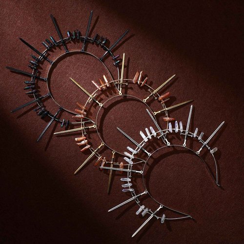 COSUCOS Fantasy Halo Crown Headband - Virgin Mary Headpiece Renfaire Goddess Headband Silver Crystal Gothic Tiara Cosplay Hair Accessory Photoshoot Theme Party with Swords Renaissance Halloween