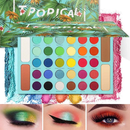 Docolor 15Piece Eye Makeup Brushes Set + 34 Colors Tropical Eeyshadow Palette Pigmented Matte Shimmer Metallic Blendable Soft Cream Powder Makeup Eye Shadow Palettes for Christmas Gift