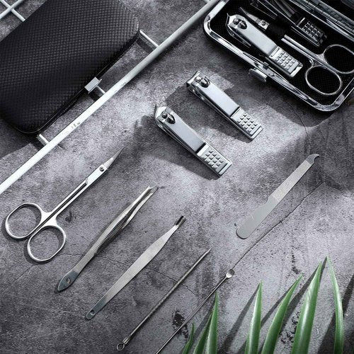 Geosar 12 Sets Manicure Set Nail Clippers Pedicure Kit 8 in 1 Grooming Stainless Steel Kits Nail Care Tools with Travel Case Xmas Gifts Christmas Stocking Stuffers for Men Women(Black)