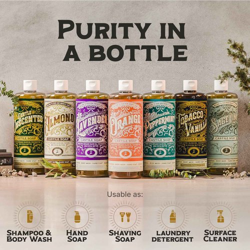 Carolina Castile Soap Carolina Orange, Unscented and Sage Lime Castile Soap Liquid - 32 oz Vegan & Pure Organic Concentrated Non Drying All Natural Formula Body Wash & Shampoo