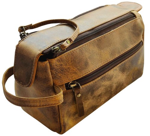 RUSTIC TOWN Leather Toiletry Bag for Men - Hygiene Organizer Travel Ditty Kit (Antique Brown)