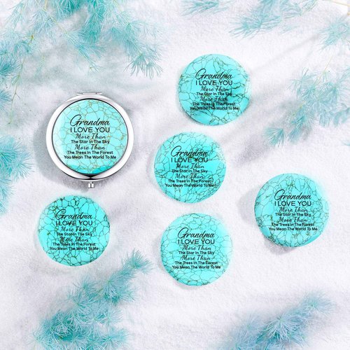 Grandma Gifts from Granddaughter, Mothers Day Birthday Christmas Gifts for Grandma Keepsake,Unique Engraved Natural Turquoise Compact Mirror