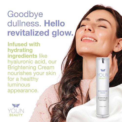 YOUN Beauty Brightening Cream with Kojic Acid, Glycolic Acid & Licorice Extract, 50ml – Hydroquinone-Free Cream for Face, Neck & Décolleté