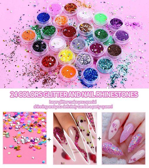 YEVYO Acrylic Nail Kit, 24 Color Glitter Acrylic Powder Monomer Liquid Set, Nail Kit Set Professional with Everything Acrylic Brushes and 200 Pcs Nail Tips for Extension Beginner