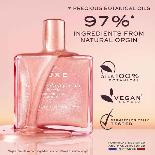 Nuxe Huile Prodigieuse Floral Shimmering Dry Oil (1.6 Fl Oz) & Rêve de Miel Honey Lip Oil (0.33 Fl Oz), Skincare Duo for Radiant Skin & Lips