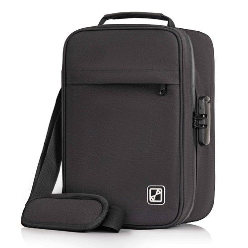 DANNHICH Extra Large Storage Case with Combination Lock, Carbon Lined Scent Filtration Technology, Lockable Medicine Bag for travel with YKK Zippers-Shoulder Strap-Black