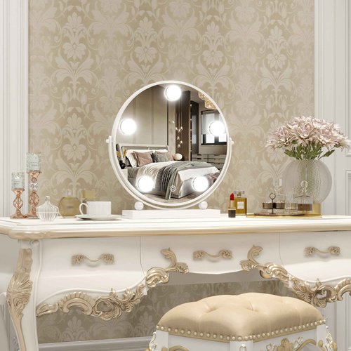 ROLOVE 13 Inch Hollywood Vanity Mirror with Lights, Round Make Up Mirror with Lighting, LED Makeup Mirror with 5 Dimmable Bulbs for Bedroom Tabletop, Smart Touch Control, 360° Rotation