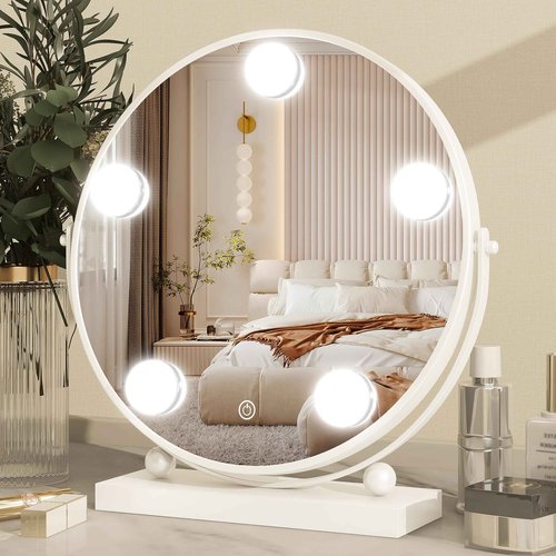 ROLOVE 13 Inch Hollywood Vanity Mirror with Lights, Round Make Up Mirror with Lighting, LED Makeup Mirror with 5 Dimmable Bulbs for Bedroom Tabletop, Smart Touch Control, 360° Rotation