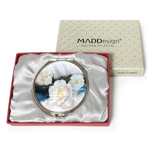MADDesign Mother of Pearl Compact Makeup Travel Mirror (Flower White)