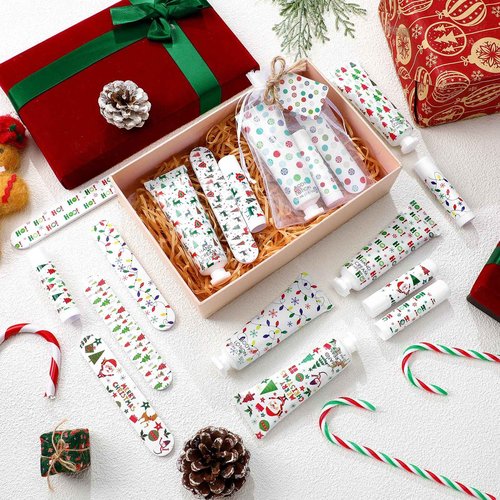 12 Sets/72 Pcs Christmas Party Favors Christmas Hand Cream Body Lotion Lip Balm Nail File Gifts Set Xmas Stocking Stuffers Travel Size Lotion Bulk Holiday Party Supplies for Coworkers Women Adults