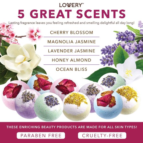 Bath Bomb Self Care Gifts for Women, White Elephant Gifts for Adults,10 Oversized Two Tone Bath Fizzies with Shea & Coco Butter Dry Flower Petals, Rich, Spa Bath Set in Cute Tub