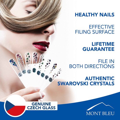 Mont Bleu Gift Set of 5 + 1 Free Glass Nail Files Hand Decorated with Crystals - Unique Gifts for Women - Handmade Gifts - Czech Tempered Glass - Best Gifts for Women - Nail File